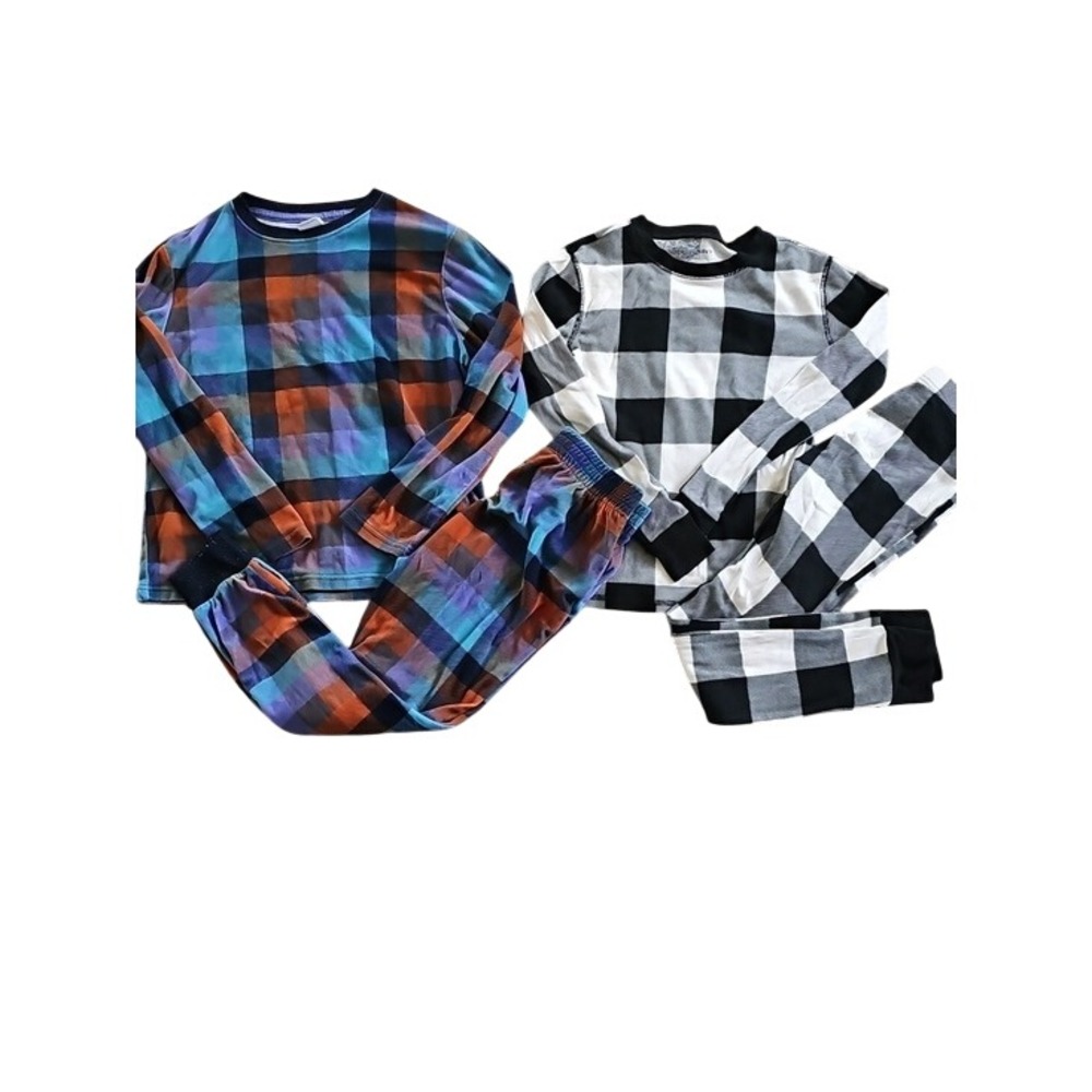 Old Navy Cat & Jack Plaid Pajama Bundle Cozy Thermal Fleece Sets Size 10 M/L